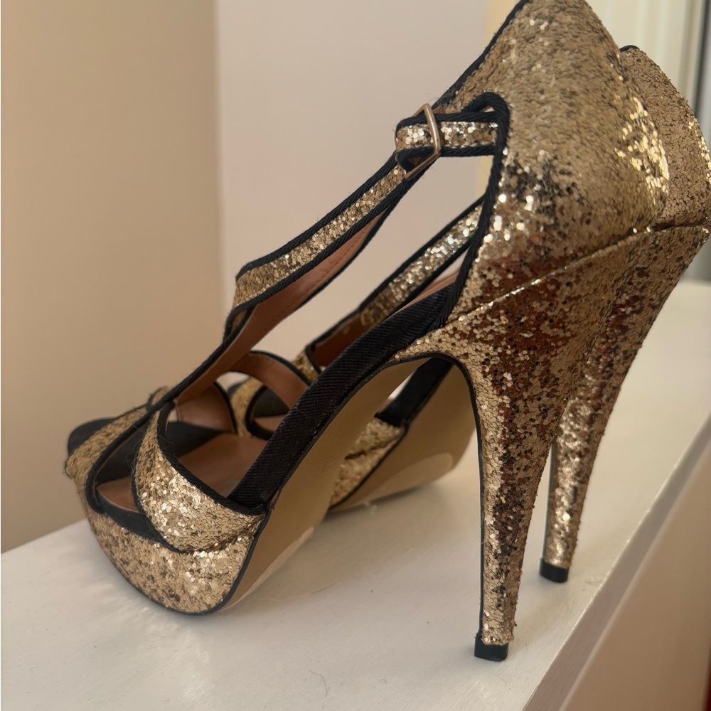 Elle Gold and Black High Heeled Sandals - Picture 3 of 5